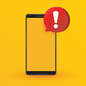 Image of a cellphone with an exclamation point in a speech bubble coming from it