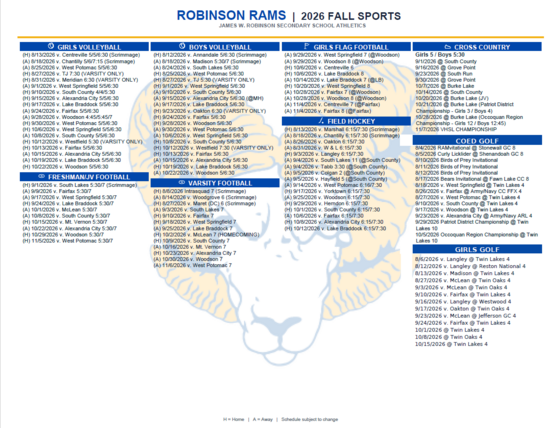 2026 Fall Sports Schedule