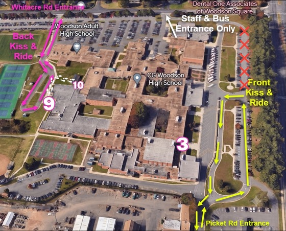Map of Woodson High Schools parking lots 