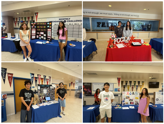 students gathered at info tables for clubs and activities