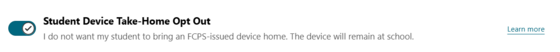 Screenshot from Parent Digital Consent form of the choice to not have laptops go home each day (check mark)