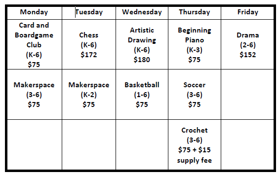 Fall PTA class schedule