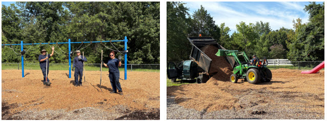 FCPS Facilities team working on our new playground mulch.