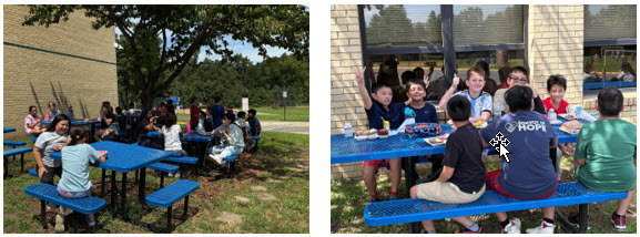 Fifth graders at lunch outside.