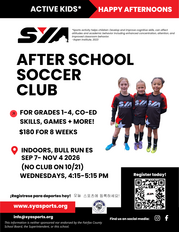 three girls wearing SYA soccer jerseys standing together with white, red and black background and letter font