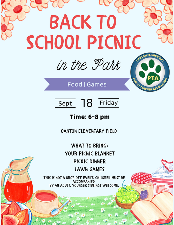 Flyer for School Picnic.  Information is shared below.