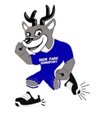 DP mascot deer wearing blue shirt and shorts
