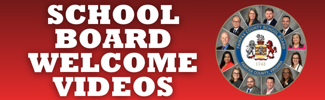 Red and black gradient background with white writing 'School Board Welcome videos'
