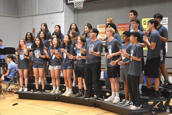 An assembly showcasing Marshall HS's chorus ensemble to Stenwood students