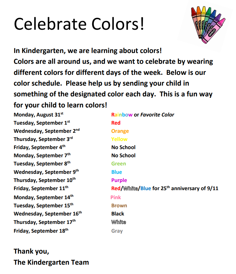 Kindergarten celebrating colors flyer