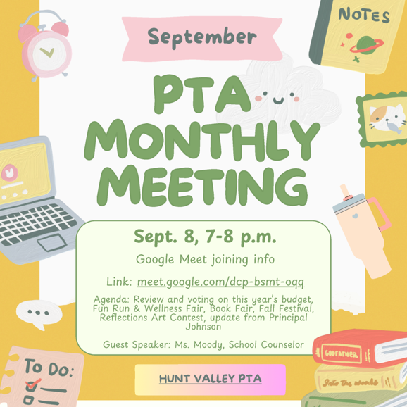 september pta monthly meeting flier