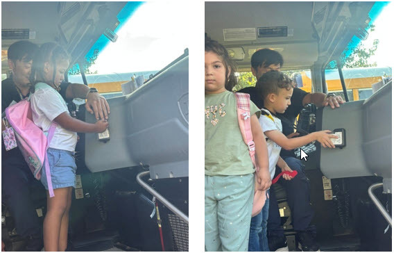 Students "tap on" the bus using their new student ID cards.