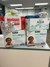 Boxes and packages of baby wipes