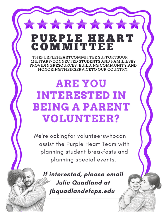 Purple Heart Parent Volunteer Flyer in English