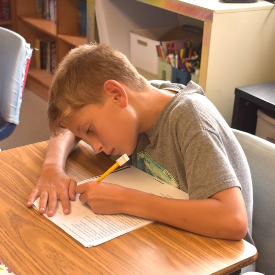 Image of a student working on classwork