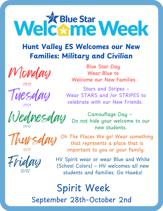 blue star welcome week spirit days flier