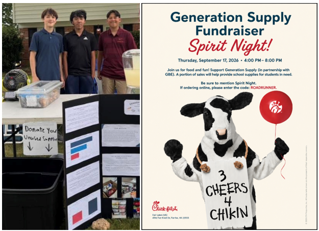Collage of student collecting donations and a restaurant flyer