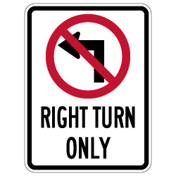 right turn only sign