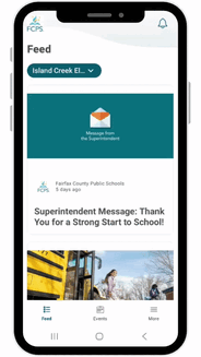 Gif showing people how to find school lunch menus on the FCPS app.