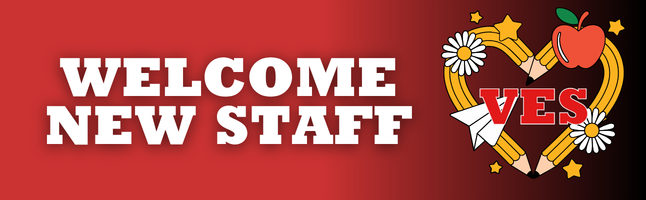 Red and black gradient background with 'Welcome new staff' in white writing