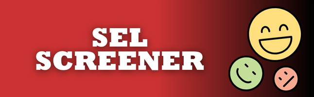Red and black gradient background with 'SEL Screener' in white writing