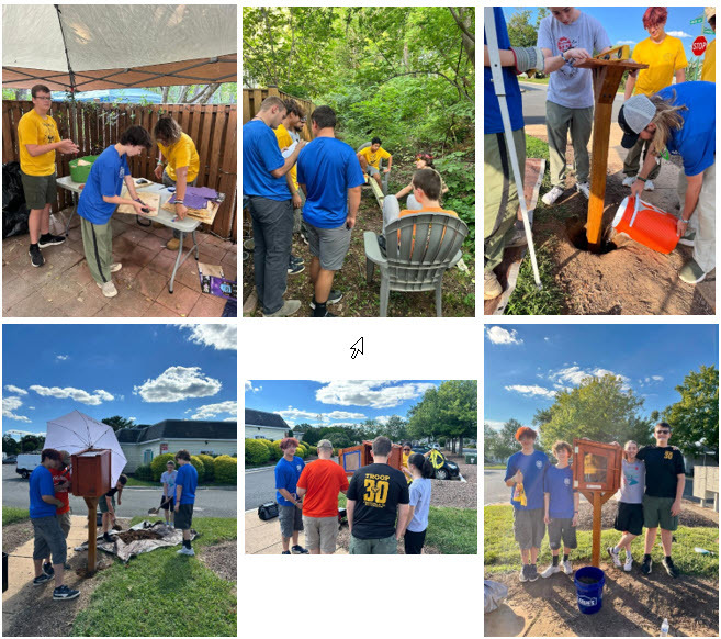 Collage of the Little Free Library being built.