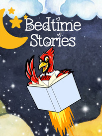 A cardinal in a book blasting off into space