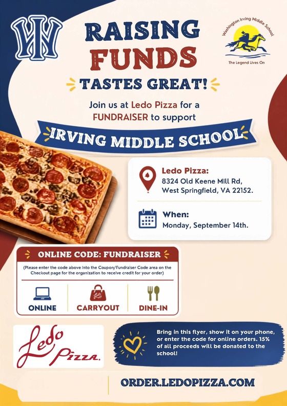 PTA Fundraiser at Ledo Pizza Flyer - description below image.