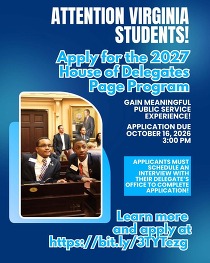 Flyer advertising the Virginia House of Delegates Page Program