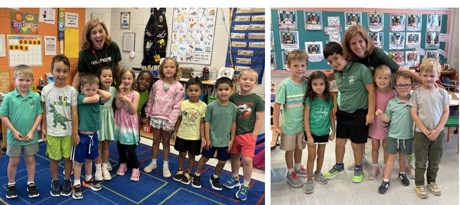 Kindergarten students wearing green for Color Week