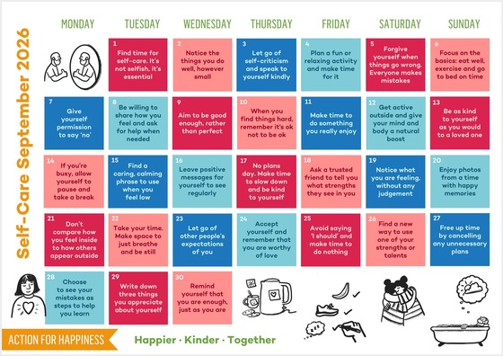 Calendar of daily self-care activities for September