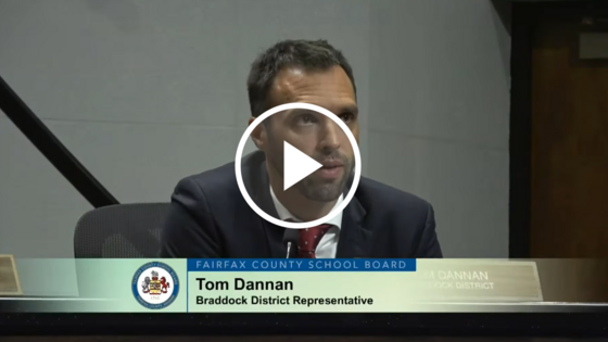 Tom Dannan speaking at the September 10th School Board Meeting with a YouTube play button overlay