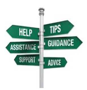 Resourece- image showing a green street sign with different directions, with words, help, tips, guidance.png