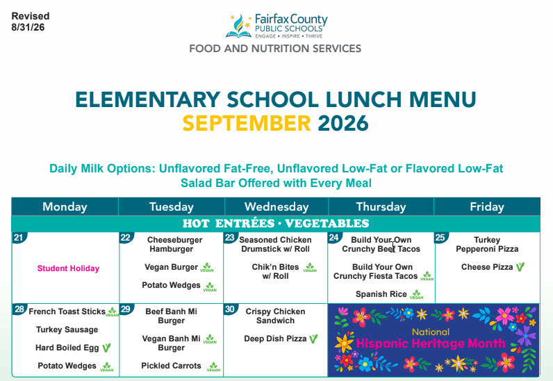 Lunch Menu for September