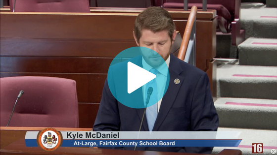Thumbnail of Kyle McDaniel speaking at Fairfax County Board of Supervisors Public Hearing for School Crossing Guard Carryover Funding