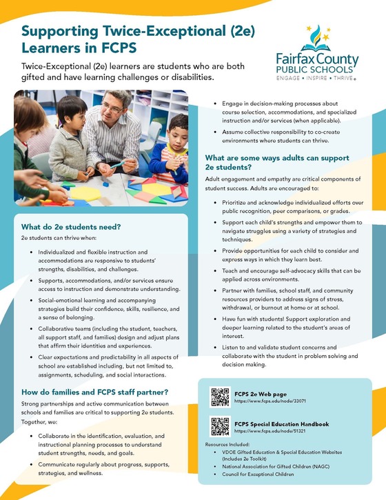 Fairfax County Public Schools is committed to challenging all students through talent development and differentiated instruction.