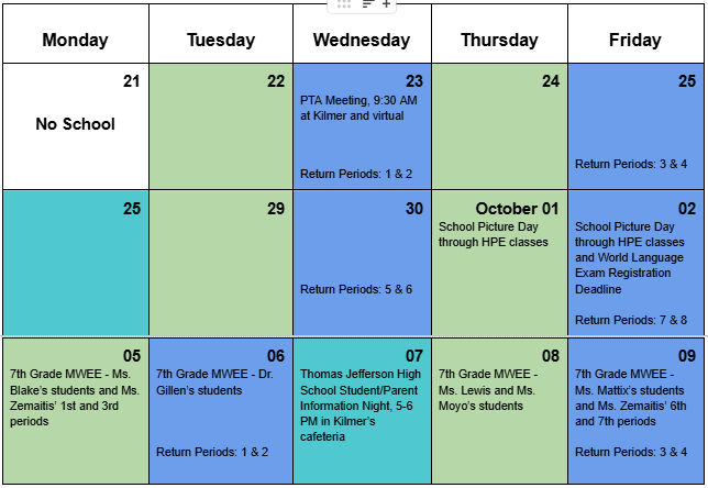 Image of the weekly calendar