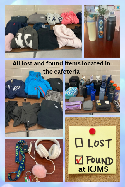 Images of the lost and found items  table in the cafe