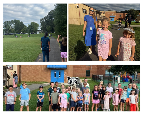 students and adults enjoying walking during Movement Monday