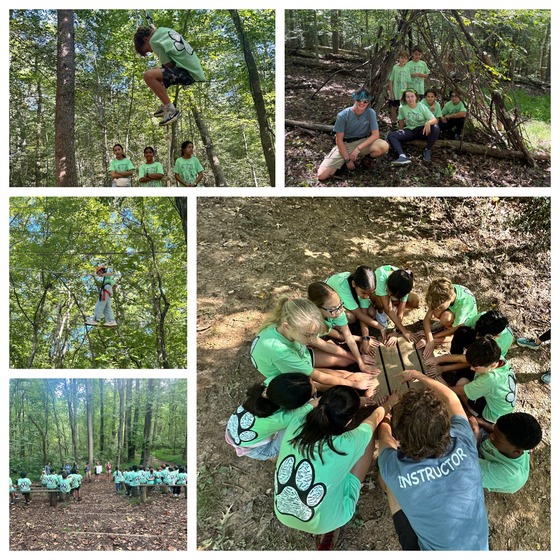 a collage of pics of our 6th graders at hemlock overlook for a teambuilding field trip