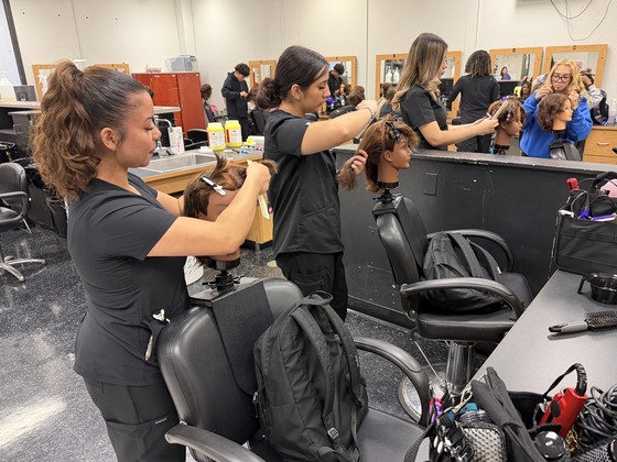 Cosmetology students in the salon