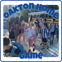 Oakton Home Game - Image of students getting off the bus giving high fives to our Oakton Cheerleaders