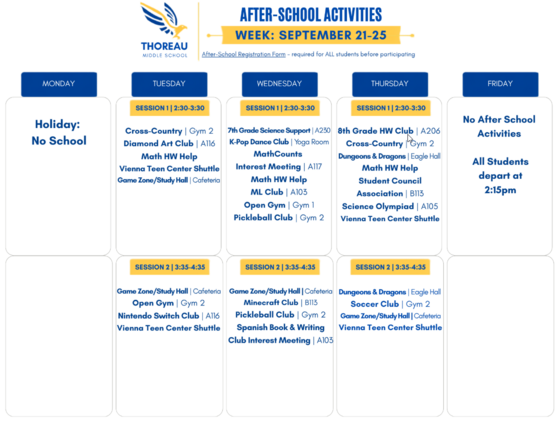 After-School Program: September 21–25
