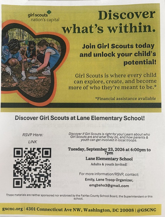 Girl Scout troop recruitment meeting Wednesday 9/23 at 6 p.m., Lane cafeteria