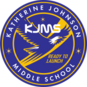 Circular blue and gold seal for Katherine Johnson Middle School featuring an eagle in flight, the initials KJMS, and the motto "Ready to Launch."