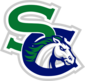 South County High School logo featuring interlocking green letter S and dark blue letter C, with a white stallion horse head at the center.