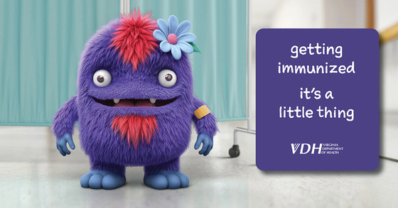 graphic of purple furry monster with text "Getting Immunized: it's a little thing"