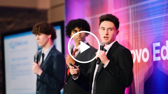 Robinson students presenting at AI innovator Challenge with youtube play buttion