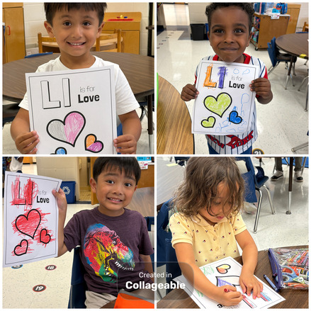 Four photo collage of some of our Cubbie Kinders learning the letter "L"!