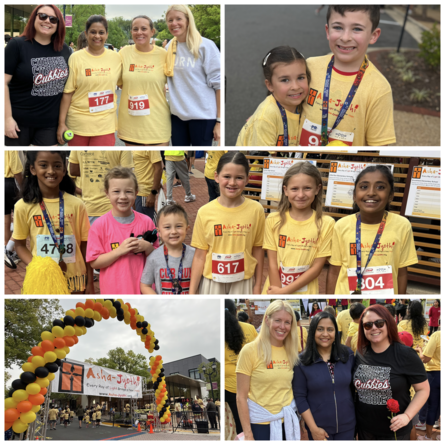 Collage of photos of students and staff at the annual Asha-Jyothi 5k.